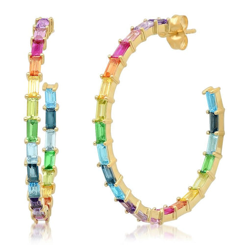 Rainbow Baguette Hoop Earrings