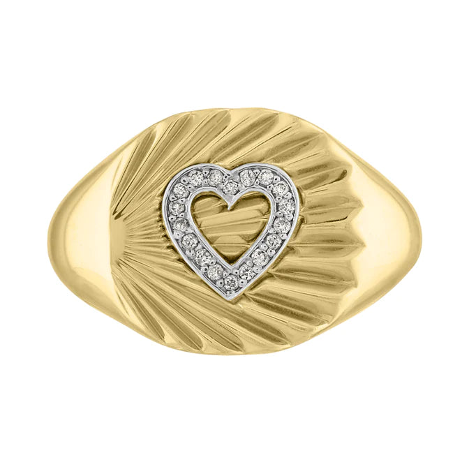 Heather Fluted Oval Signet Ring with Diamond Heart