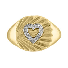 Heather Fluted Oval Signet Ring with Diamond Heart
