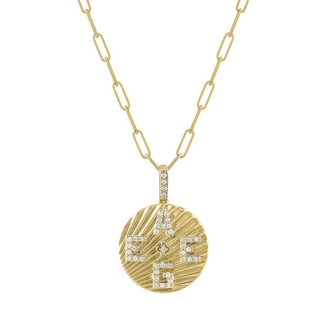Gabrielle Fluted Round Pendant with Four Diamond Initials