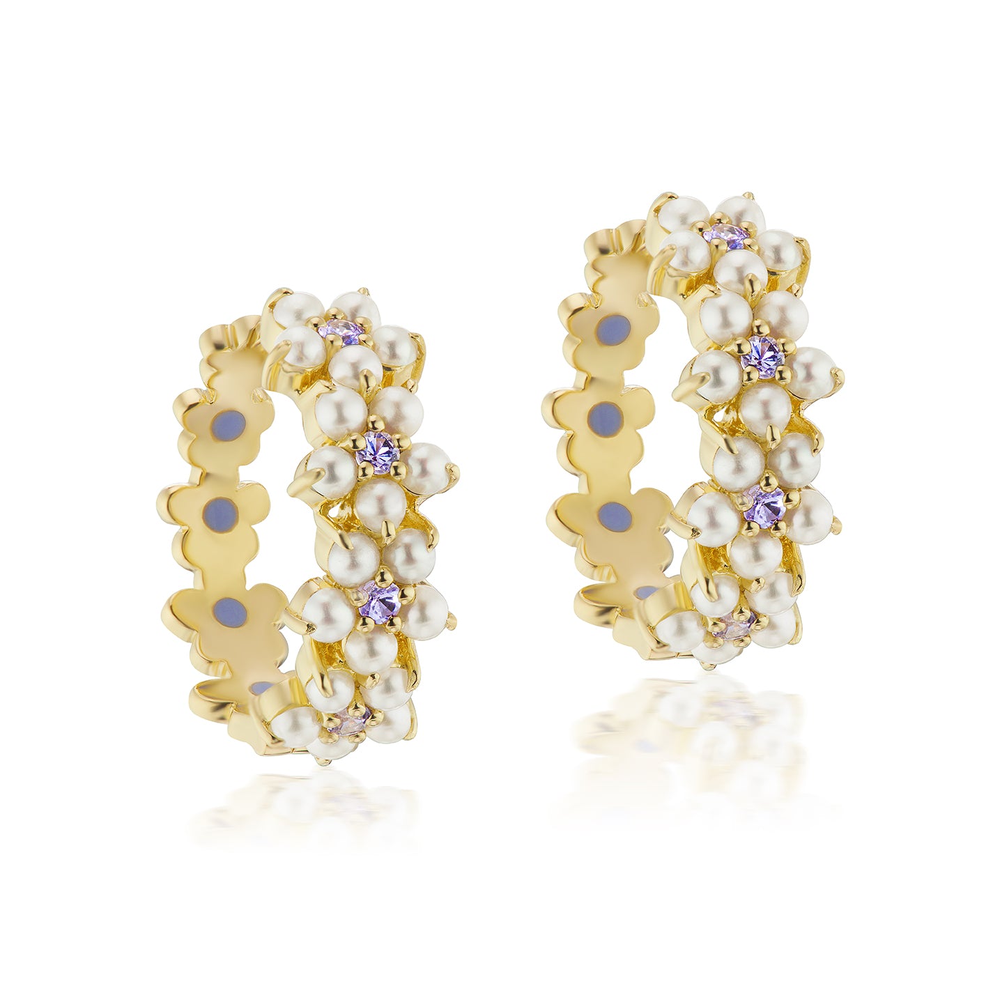 Gemstone Flower Hoop Earrings