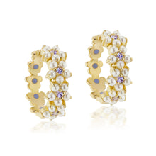Gemstone Flower Hoop Earrings