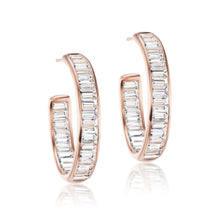 Inside-Out Horizontal Baguette White Topaz Hoop Earrings