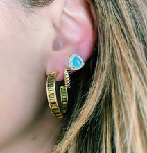 Inside Out Horizontal Baguette Stud Hoops with Green and Yellow Tourmaline
