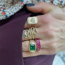 Textured Snake Ring with Emerald Marquis Eye