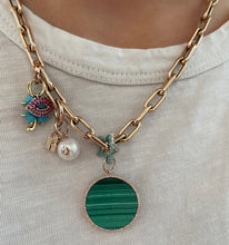 Turquoise or Malachite Coin Charm with Diamond Frame