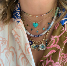 Puffy Gemstone Heart Necklace with Diamond Frame