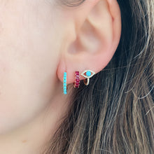 Turquoise and Diamond Evil Eye Protection Huggie Earrings