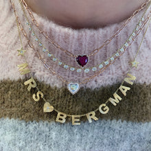 Gemstone Heart with Diamond Halo on Paper Clip Chain