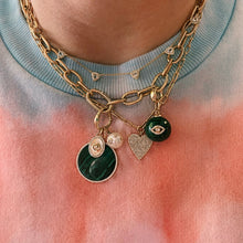 Turquoise or Malachite Coin Charm with Diamond Frame