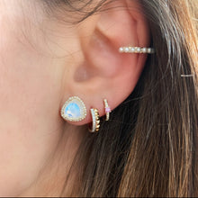 Soft Trillion Moonstone with Diamond Halo Stud Earrings