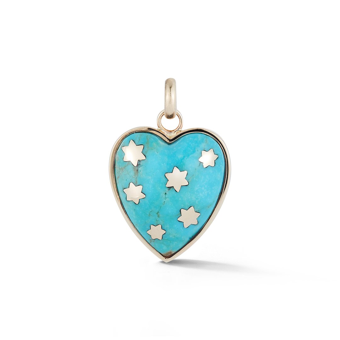 Semi Precious Stone Anna Heart with 14k Stars Pendant Charm