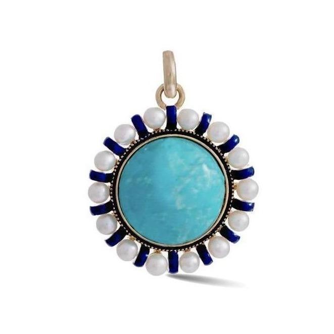 Libby Semi Precious and Enamel Pendant Charm with Pearl Frame