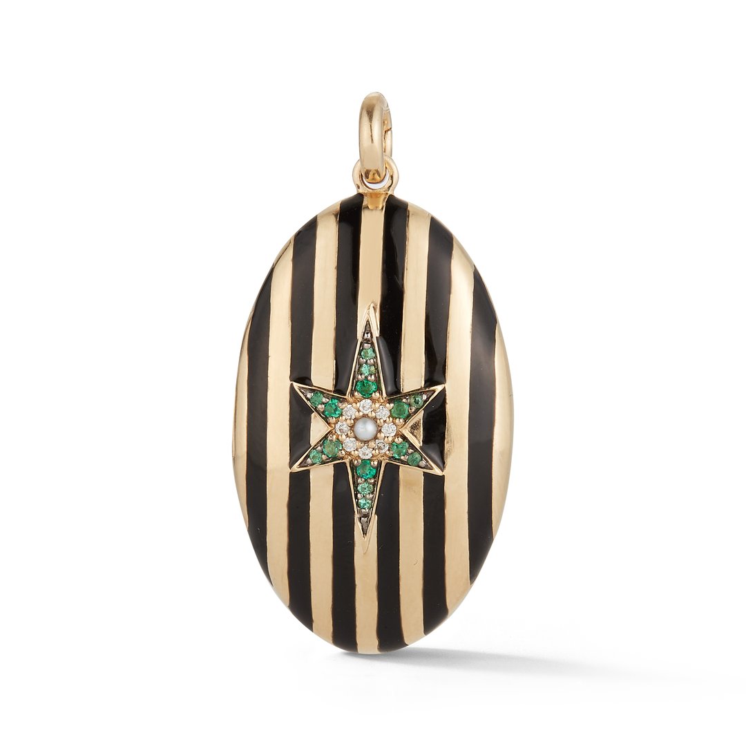 Striped Enamel Star Locket