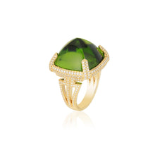 One of A Kind Rock N Roll Pyramid Peridot Ring with Diamond Setting