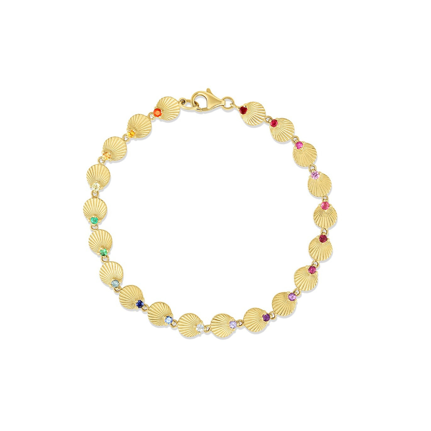 Fluted Rainbow Gemstone Shell Tennis Bracelet