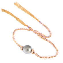 Tahitian Pearl Braided Chain and Silk Wrap Bracelet