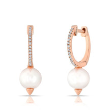Diamond and Pearl Spike Huggie Hoop Earrings
