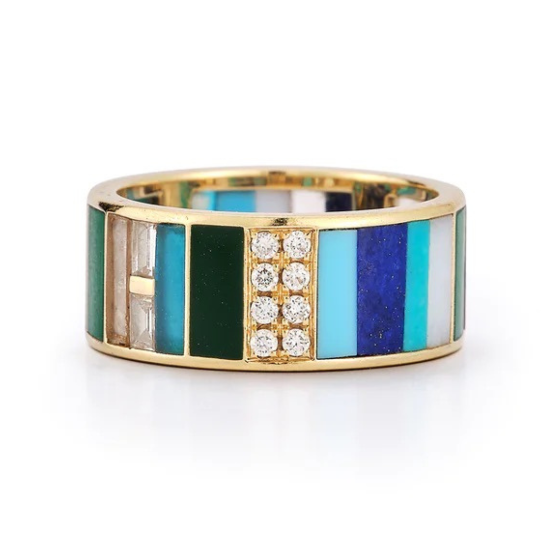 Gemstone Diamond & Enamel Isla Band Ring