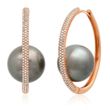 Pave Diamond Large Orbit Hoop Earrings with Tahitian Pearl