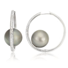 Pave Diamond Large Orbit Hoop Earrings with Tahitian Pearl