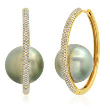 Pave Diamond Large Orbit Hoop Earrings with Tahitian Pearl