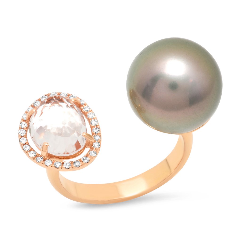 Tahitian Pearl with Organic White Topaz Ring
