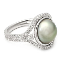 Tahitian Pearl Slice Ring with Diamond Frame and Split Shank
