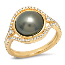 Tahitian Pearl Slice Ring with Diamond Frame and Split Shank