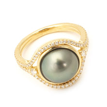Tahitian Pearl Slice Ring with Diamond Frame and Split Shank