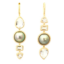 Multi Shape Topaz & Diamond Drop Earrings with Sliced Pearls