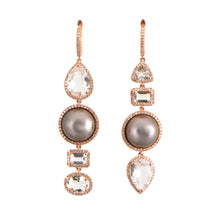 Multi Shape Topaz & Diamond Drop Earrings with Sliced Pearls