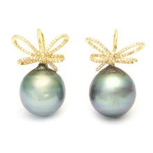 Diamond Bow Earrings with Tahitian Pearl Drop