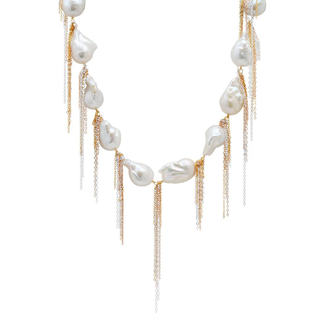 White Baroque Pearl Fringe Chain Necklace
