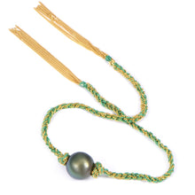 Tahitian Pearl Braided Chain and Silk Wrap Bracelet