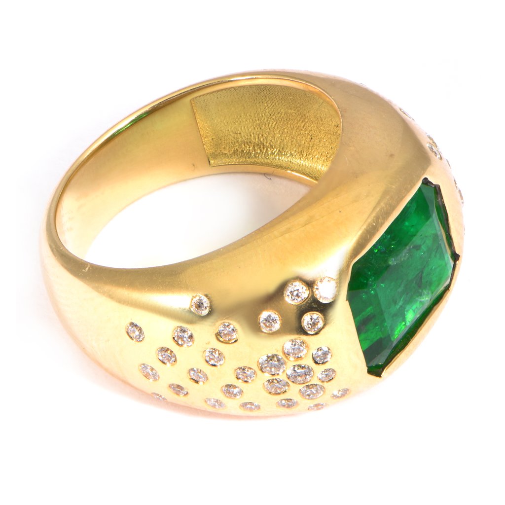 Emerald and Diamond Spray Dome Ring