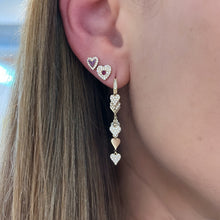 Pave Heart with Gemstone Center Stud Earrings