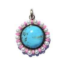 Libby Semi Precious and Enamel Pendant Charm with Pearl Frame