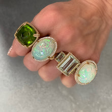 One of A Kind Rock N Roll Pyramid Peridot Ring with Diamond Setting