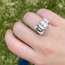 Bold 2-Stone Ring with White Topaz Cushion & Baguette