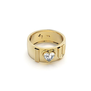 Radiant I Heart U Band Ring with Faceted Topaz Heart