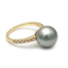 Tahitian or Australian Pearl on Diamond Band Stacking Ring