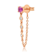 Single Semi-Precious Stone with Diamond Chain Wrap Stud Earring