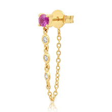 Single Semi-Precious Stone with Diamond Chain Wrap Stud Earring