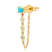 Single Turquoise Stud Earring with Diamond Chain