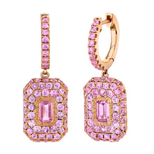 Light Pink Sapphire Baguette Diamond Drop Earrings