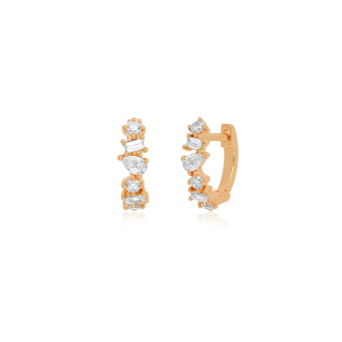 Multi Faceted Mini Diamond Huggie Hoop Earrings