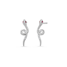 Textured Snake Stud Earrings with Ruby Eyes