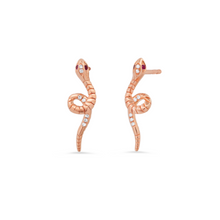 Textured Snake Stud Earrings with Ruby Eyes