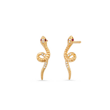 Textured Snake Stud Earrings with Ruby Eyes